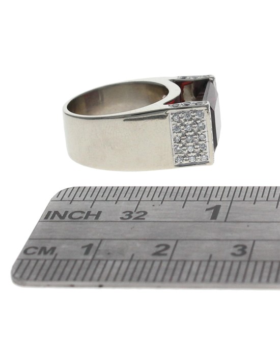 Rectangular Garnet and Diamond Pave Fashion Ring